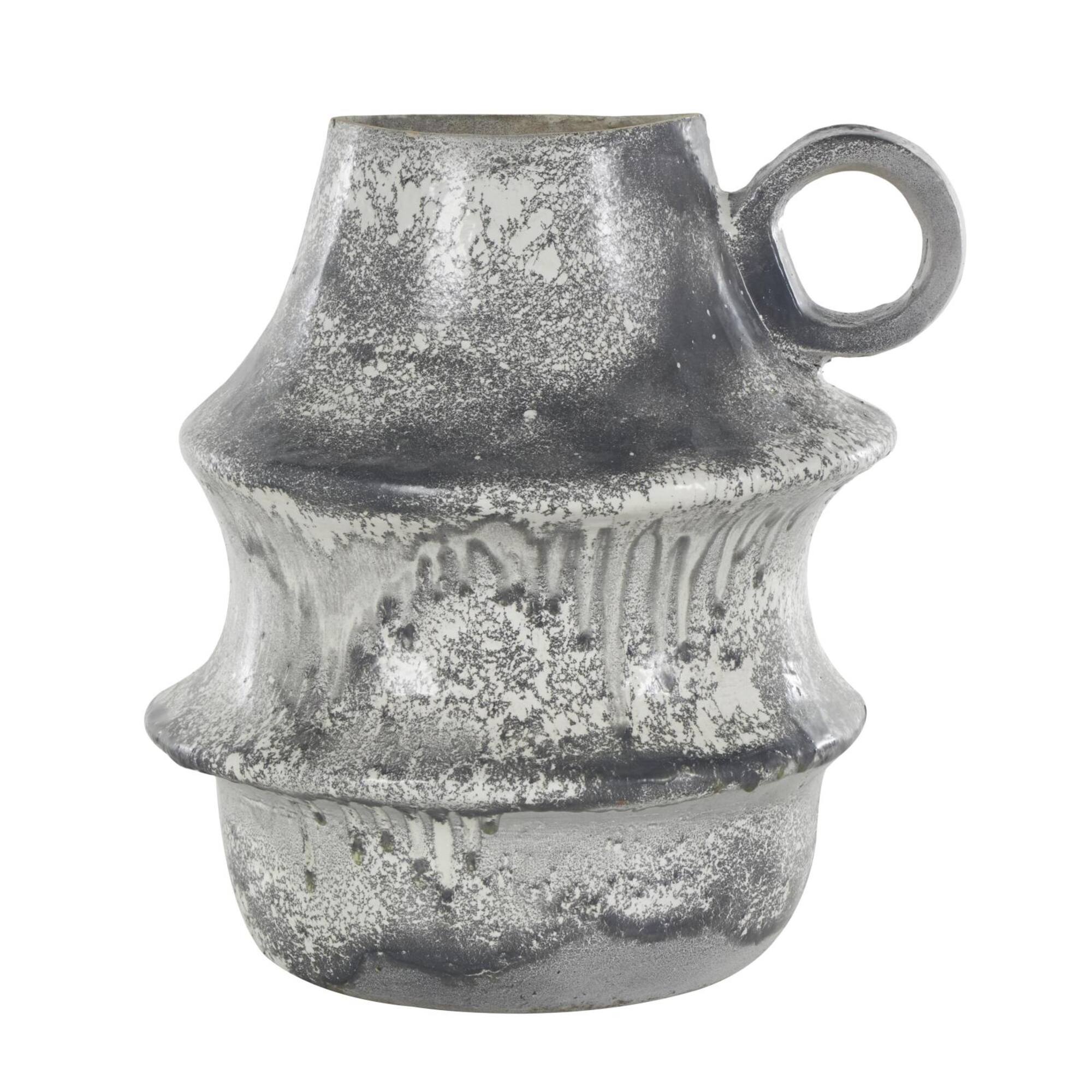 15" Light Gray Textured Paper Mache Fluted Vase with Ring Handle